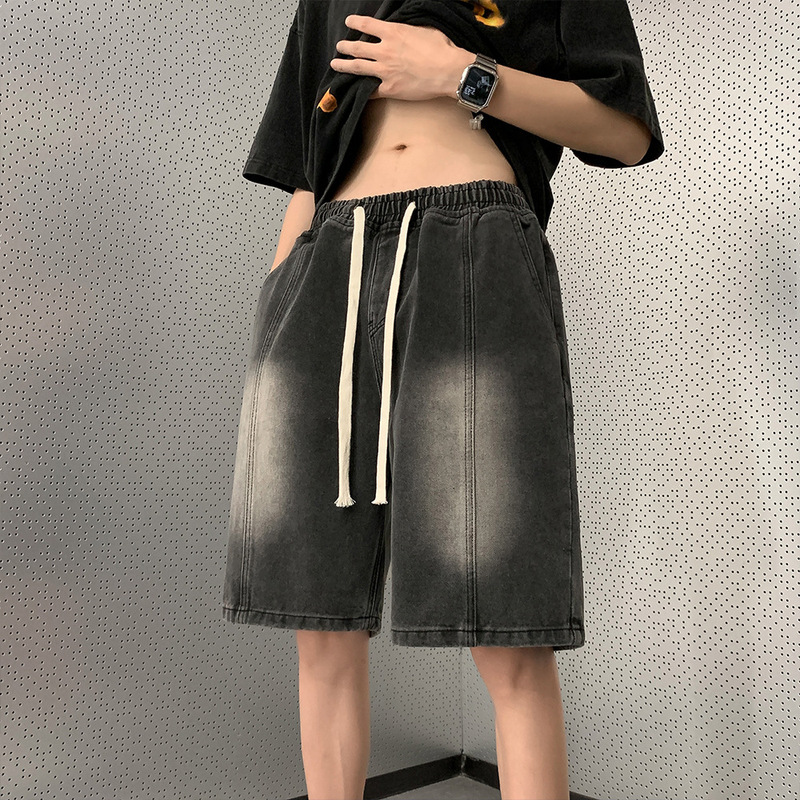 Washed Vintage Denim Shorts Men's Summer Trendy Brand Loose plus size Hare Pants Loose Straight Pants for Outer Wear