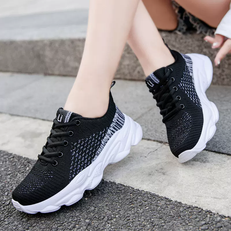 女鞋新款飞织网布透气运动休闲单鞋轻便软底跑步鞋学生网鞋