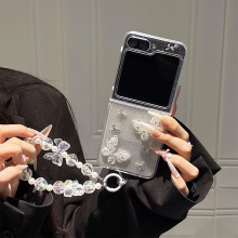 适用三星zflip7折叠翻盖手机壳滴胶珍珠蝴蝶zflod6小清新韩国女款