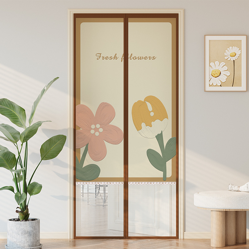 Household mosquito-proof gauze curtain magnetic door curtain cartoon flower lower mesh self-adhesive self-priming Velcro punch-free door curtain Household mosquito-proof gauze curtain magnetic door curtain cartoon flower lower mesh self-adhesive self-priming Velcro punch-free door curtain