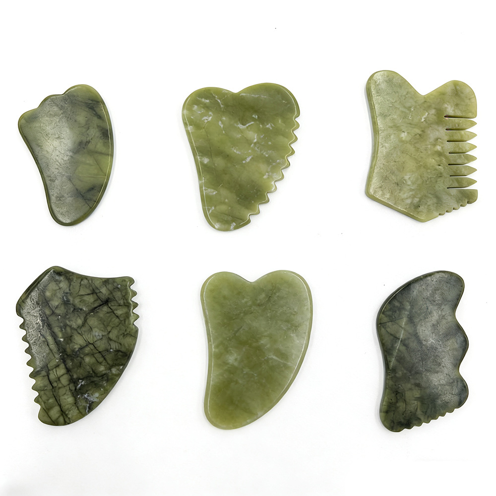 天然岫玉锯齿刮痧板绿凤玉带齿V形刮痧板岫岩玉脸部面部刮痧片