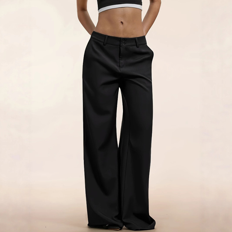 Cross-Border Versatile Black Casual Wide-Leg Scythe Pants for Women, Slimming American-Style Black Petite Women's Pants, Women's Summer Suit Pants