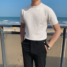 YT02-P45夏季男士冰丝短袖纯色T恤英伦修身圆领休闲潮流针织衫2男