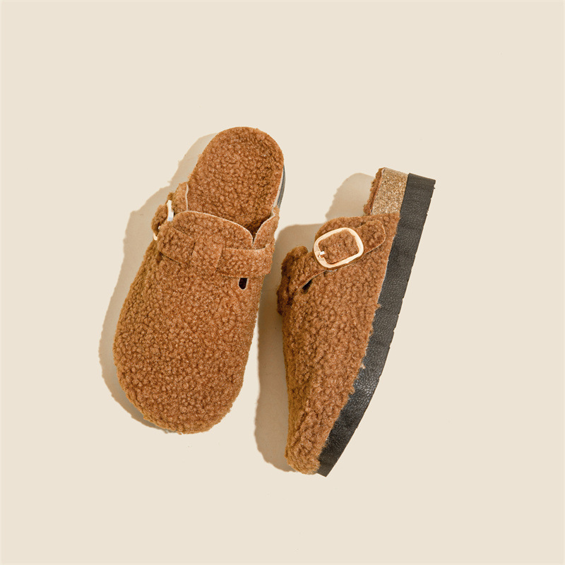 Women's Teddy Fleece Slippers for Outdoor Wear, Winter Warm Lamb Wool Birkenstock-Style Cotton Slippers, Upgradeable Version