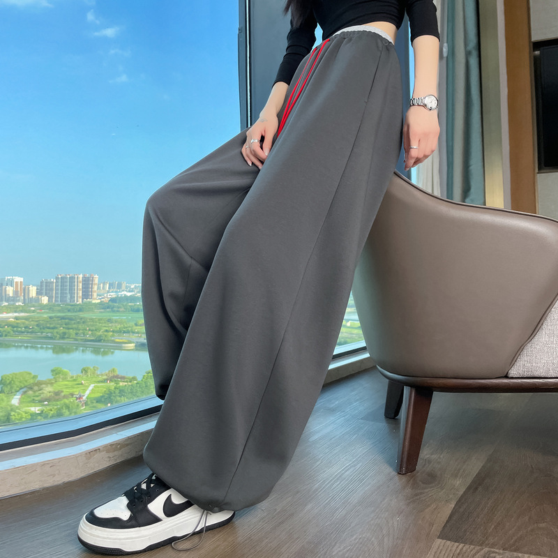 撞色弯刀运动裤女2025秋季新款宽松慵懒镰刀长裤窄版垂感阔腿卫裤|undefined
