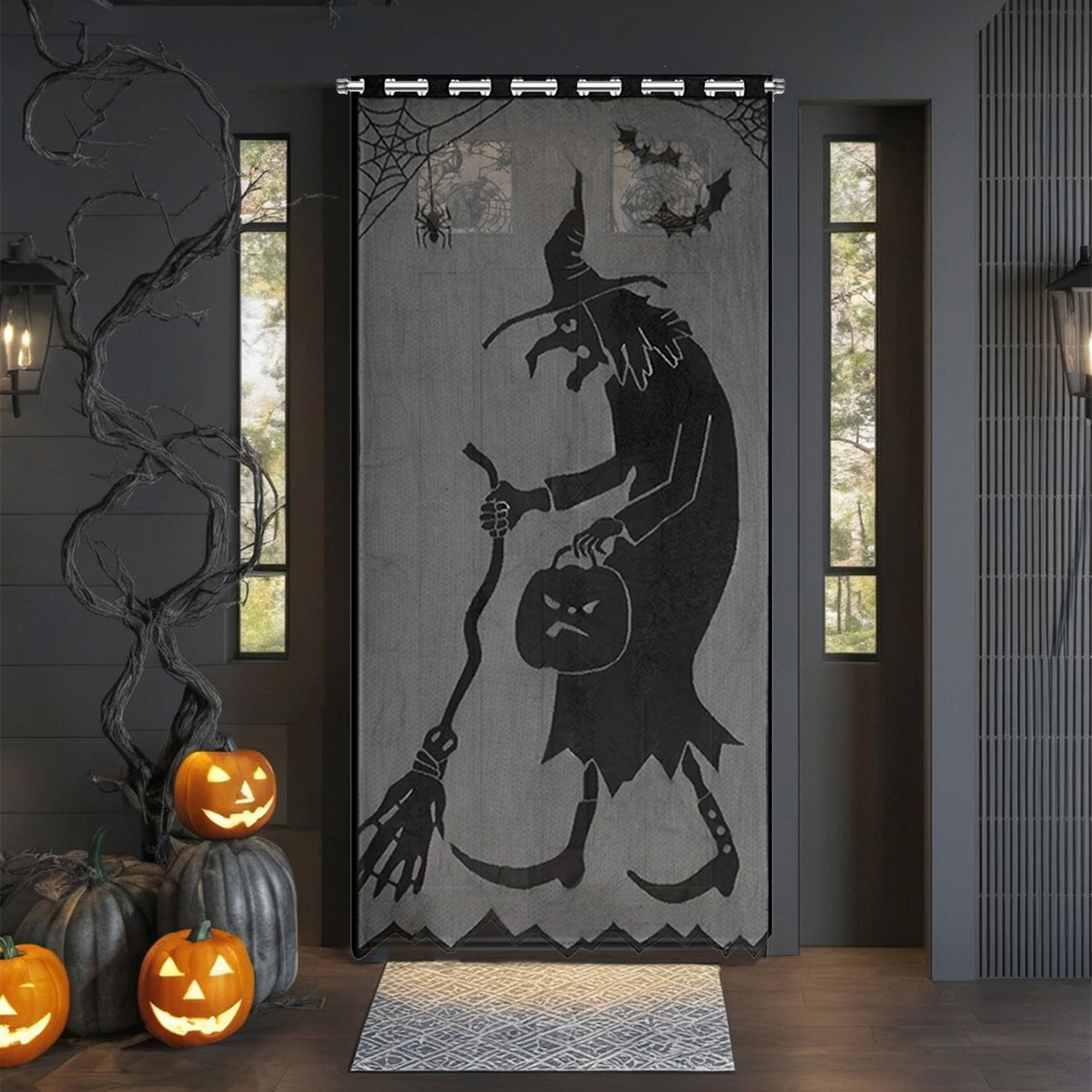 Nuevo estilo europeo y americano cortina de encaje de Halloween Amazon cortina decoración festiva TEMU en stock