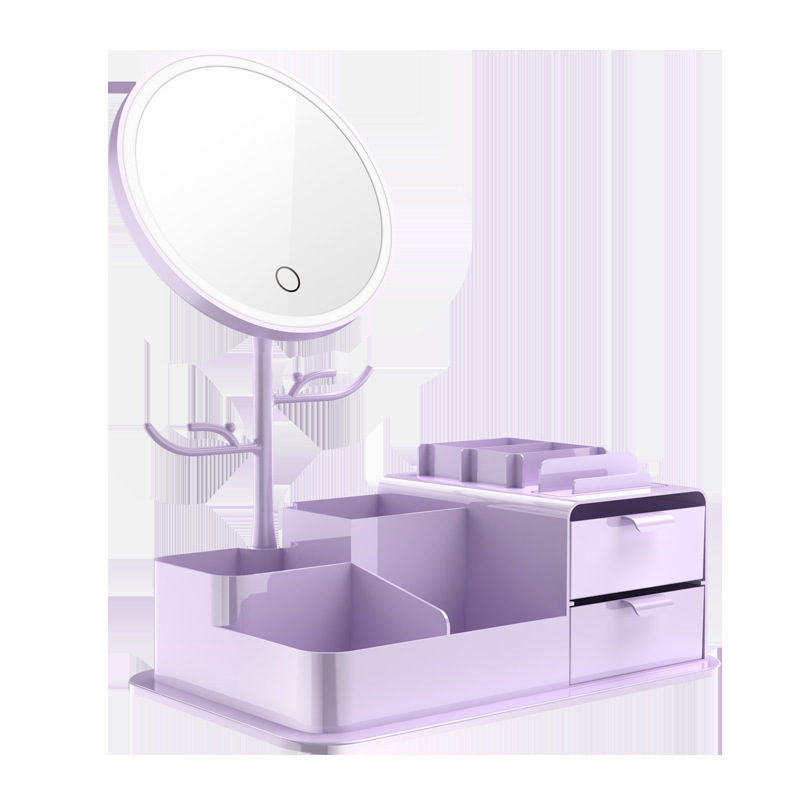 espejo de maquillaje LED con lámpara cajón de maquillaje caja de almacenamiento con espejo escritorio de lápiz labial casero estante de almacenamiento