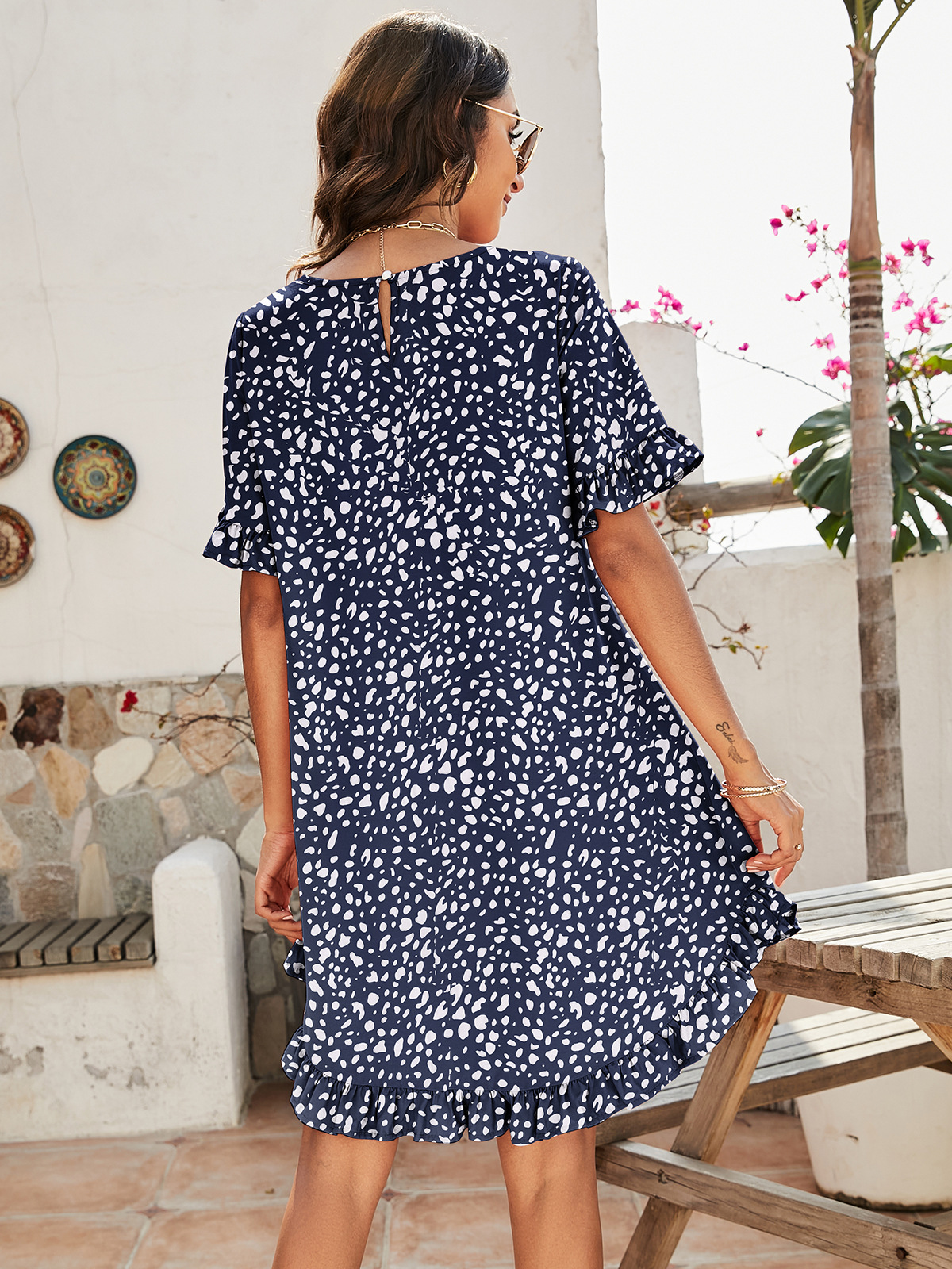 168g Weight Knee-Length Dress Length Type Short Sleeve Sleeve Length A-Line Skirt Dresses Type Flounce Sleeve Sleeve Type Polyester Fabric Type Daily Occasion Round Neck Neckline Loose Version Leopard Pattern Summer Season Women'S Gender Printing Design Fashion Style Wholesale Women'S Fashion Printing Leopard Daily Round Neck Short Sleeve A-Line Skirt 18