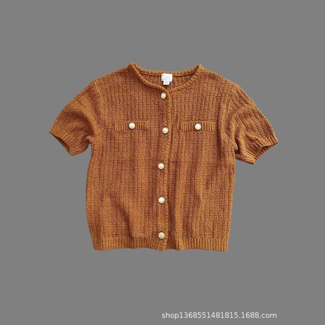 Foreign Trade A.Newda* Export to the United States Original Order Short-Sleeve Knitwear Round Neck Solid Color Slim-Fit Women's Spring and Summer Top