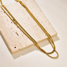 L32 批发欧美跨境饰品时尚三层扁蛇链叠戴项链女不锈钢锁骨链