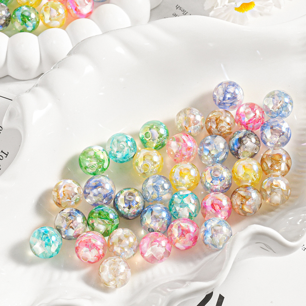 20 cuentas de concha, cristal de concha, cuentas redondas, bricolaje, cadena de teléfono móvil, accesorios de joyería de resina, cuentas de 12mm, tipo mixto, lote suelto
