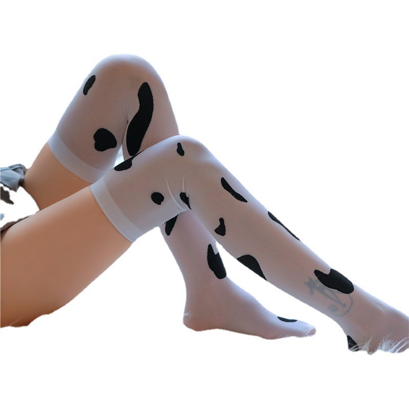 Cruz-frontera sexy vaca medias sexy medias tubo largo lechoso punto blanco calcetines de alta sobre la rodilla ropa interior entrega