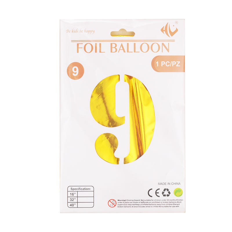 Tarjeta de papel digital de 40 pulgadas, embalaje independiente, película de aluminio, edición de tapa dura 0-9, decoración de fiesta grande, globos de papel de aluminio decorativos