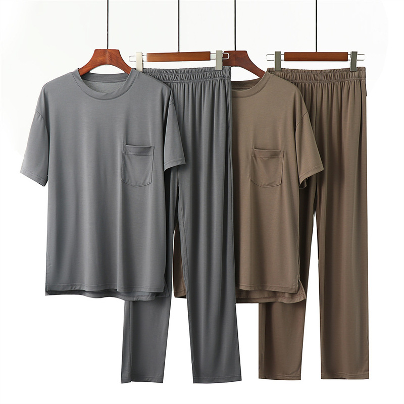 Coconut Oil Ecos Summer Thin Half-Sleeved Men's Pajamas Round Neck Cool Ice Silk Short-Sleeved Pants Suit Home Clothes Coconut Oil Ecos Summer Thin Half-Sleeved Men's Pajamas Round Neck Cool Ice Silk Short-Sleeved Pants Suit Home Clothes