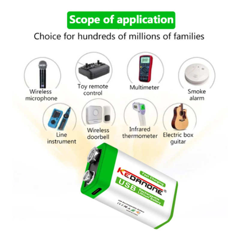 Batería recargable de iones de litio 9V 12800mAh batería micro USB batería micrófono 9V batería de litio