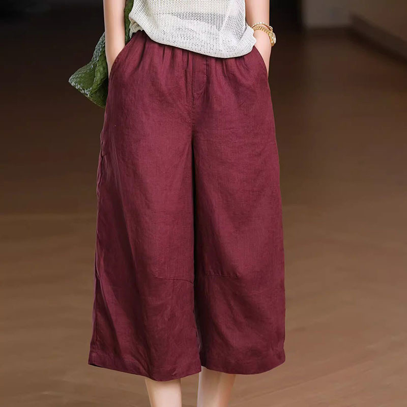 Casual straight-leg cropped pants, cool cotton-linen trousers, new summer style, versatile, loose, solid color, simple style, wide-leg pants for women Casual straight-leg cropped pants, cool cotton-linen trousers, new summer style, versatile, loose, solid color, simple style, wide-leg pants for women