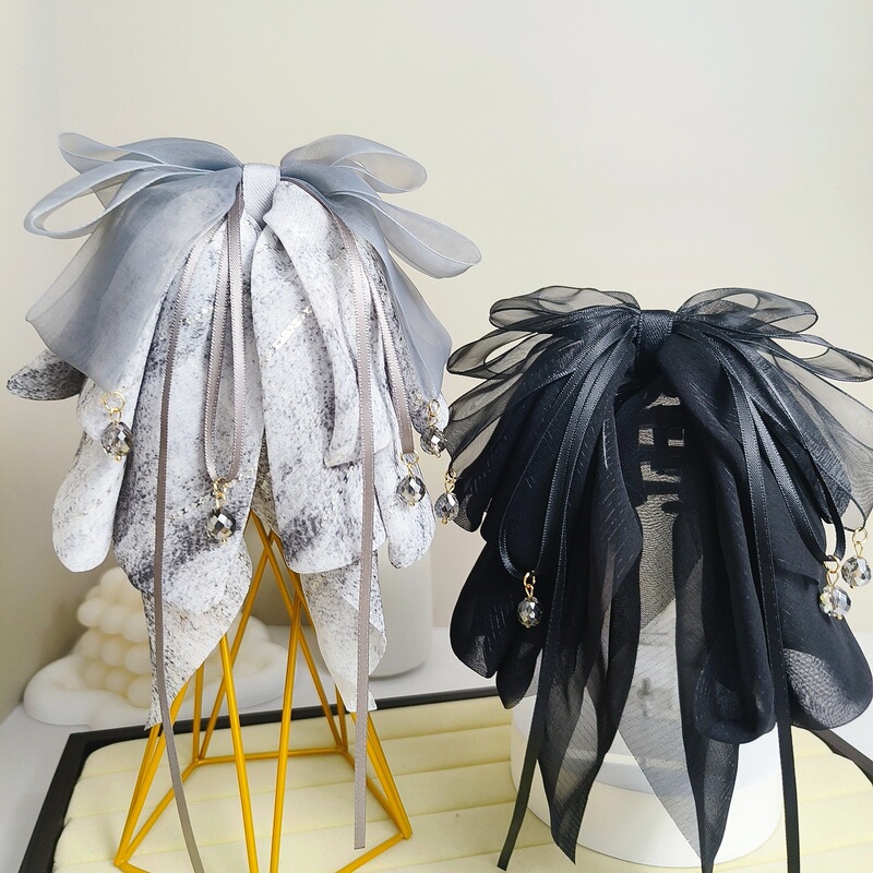 【ガーデンパーティー】スーパーフェアリーシフォンリボンポニーテールクリップ、高級リボンサメクリップ、ハーフタイヘアピン|undefined