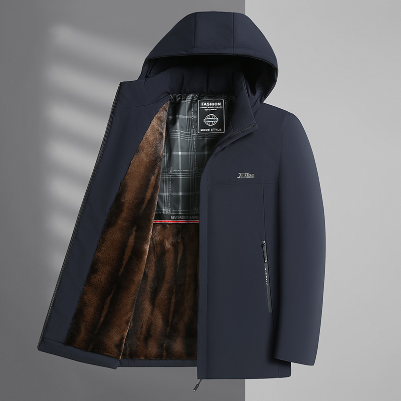 Short winter cotton-padded coat for fathers, detachable hood, thickened warm coat for middle-aged and elderly men, dropshipping available.