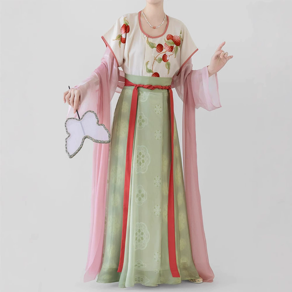 Оригинальная женская юбка династии Тан Хань, новинка 2025 года, с принтом Тан, длиной до талии, с восемью перерывами, улучшенный повседневный летний костюм