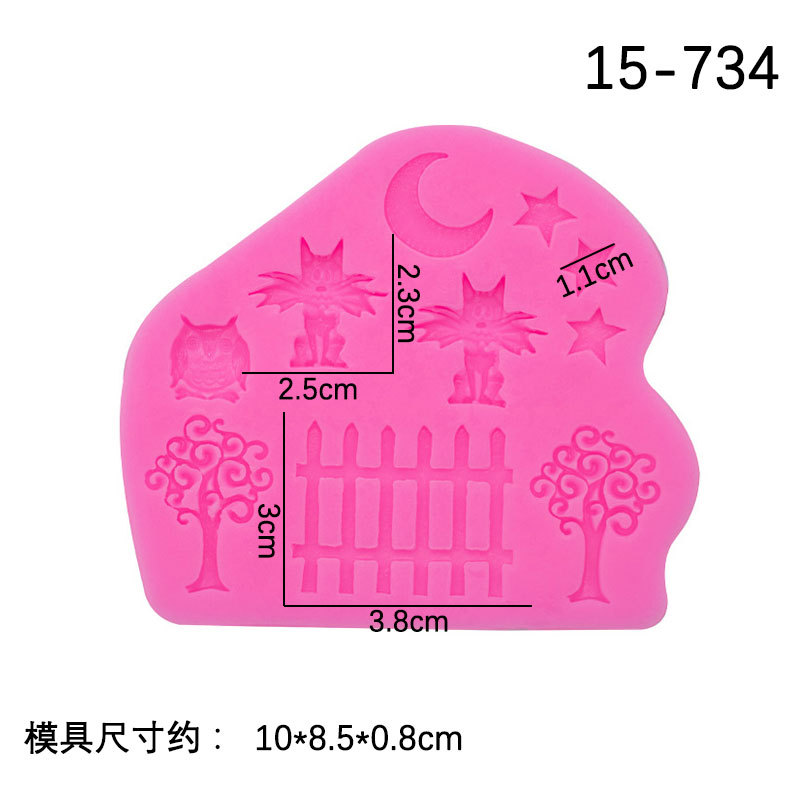 Estrella Luna cerca del búho pequeño árbol forma de silicona molde fondant cake decoración creativa herramienta para hornear
