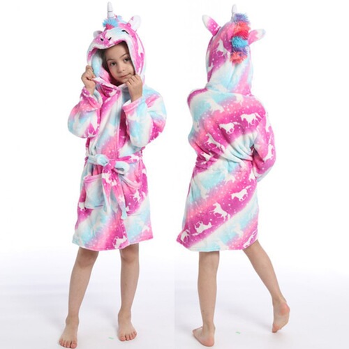 Rainbow Tianma enlarged children's bathrobe flannel cartoon couple's home clothes nightgown animal starry sky winter