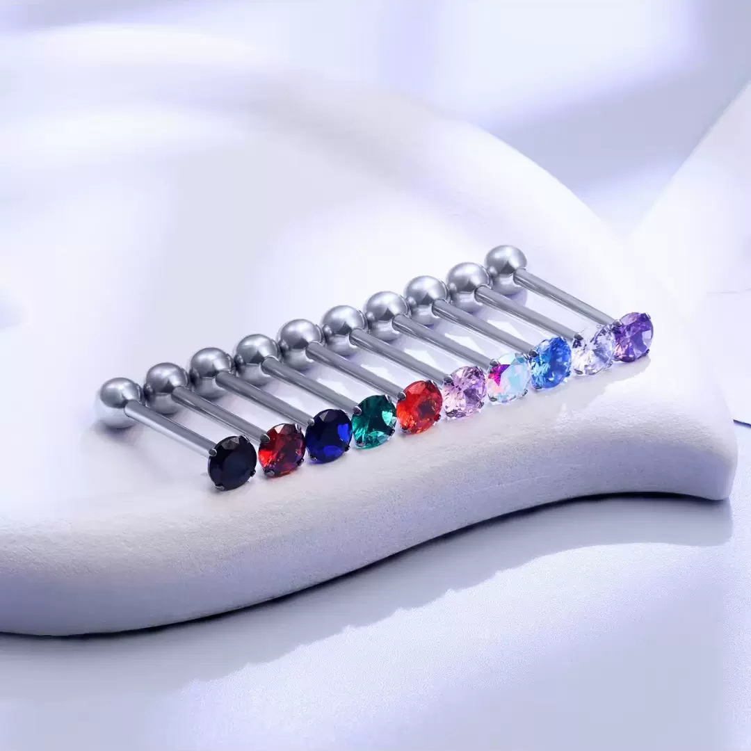 跨境不锈钢四爪锆石舌钉钛钢防过敏耳骨钉女穿刺饰品厂家直销