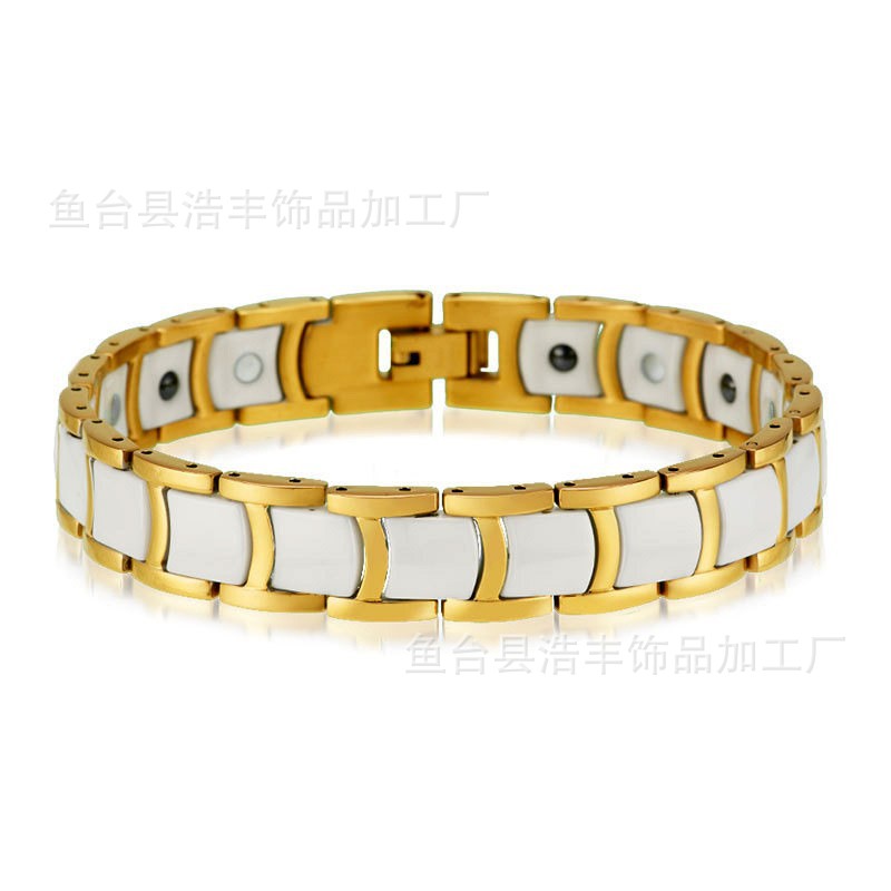 LAZADA suministro de joyas de acero de titanio con cerámica chapado en oro fuerte magnética piedra niños pulsera simple entrega de una pieza