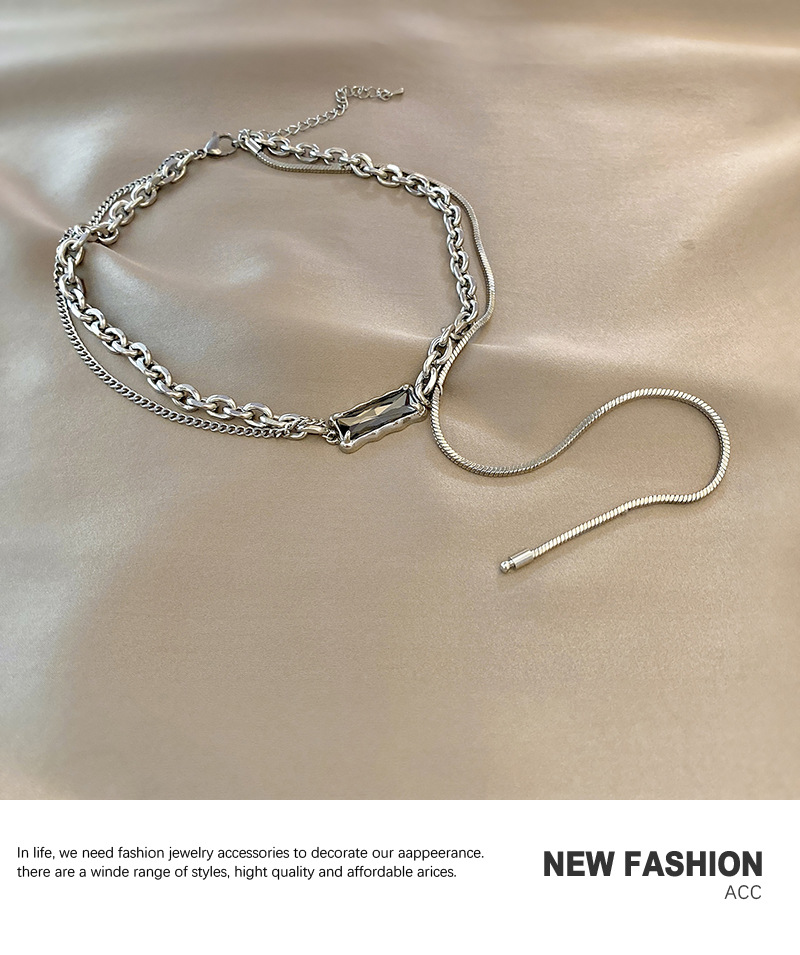 hiphop trend titanium steel necklace tassel pendant doublelayer clavicle chainpicture2