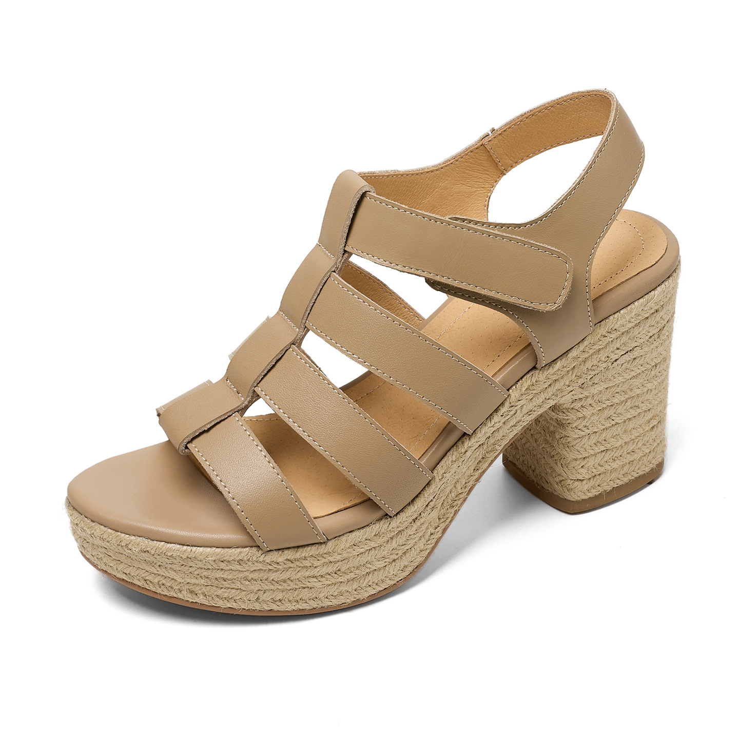 Sandal cao gót nữ hở mũi phong cách La Mã đế dày gót thô — đen