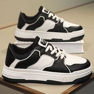Spring and Summer Men's Shoes 2025 New Niche Casual Men's Sneakers Versatile Student Thick-Soled Non-Slip Trbottomy Shoes Black and White Versatile