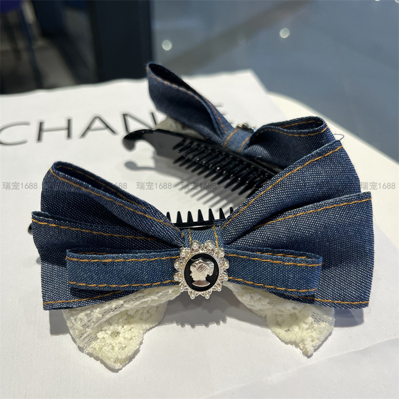 代發東大門牛仔系列髮飾髮夾簡約邊夾水鑽頂夾後腦勺頭飾批發