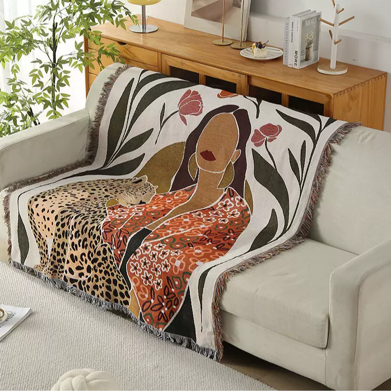 艺术抽象午睡休闲线毯房间装饰挂毯地毯酒店营地垫子针织沙发巾