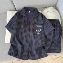 睡衣女生夏季新款小狗云朵棉双短翻领短袖短裤休闲家居服两件套装