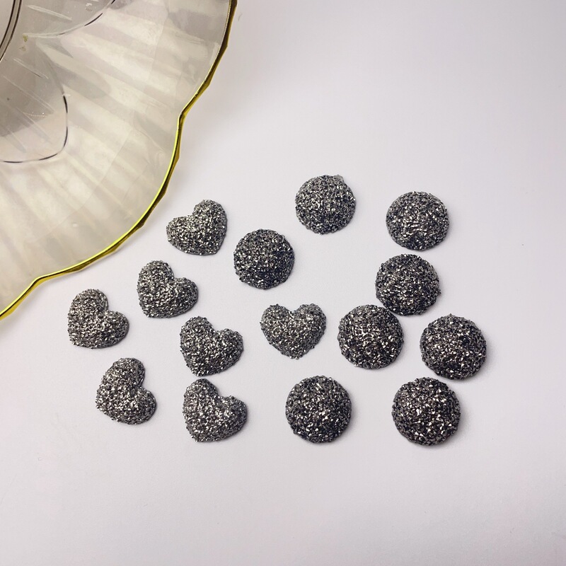 18mm Retro Black Silver Sugar Particle Texture Half Pill DIY Resin Accessories Earrings Hairpin Mobile Phone Case Material