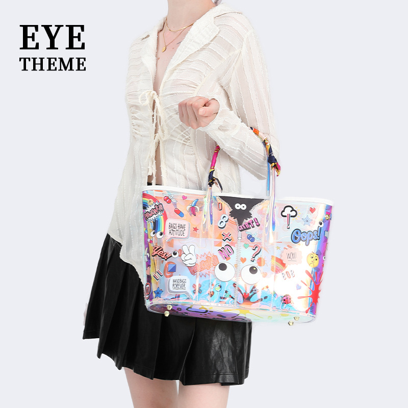 Personalidad de moda gran bolsa impresa jalea transparente Madre y niño bolsa TPU crossbody 2024 Nuevo 2549 #