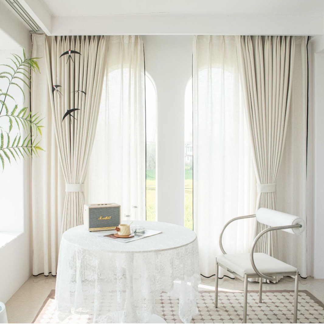 Amman Double-Sided Same-Color Chenille Curtains with High Light Blocking and Thickened Bedroom High-End Living Room Cream Atmosphere Curtains