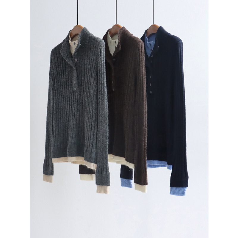 Fake Two-Piece Stylish Double-Layer Stand Collar Color-Blocked Half-High Collar Knit Sweater with Small Camel Wool for Autumn and Winter 2025 Pullover for Women Fake Two-Piece Stylish Double-Layer Stand Collar Color-Blocked Half-High Collar Knit Sweater with Small Camel Wool for Autumn and Winter 2025 Pullover for Women