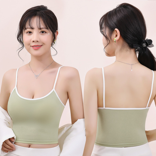 Ice silk padded backless camisole with straps, push-up seamless sports underwear for women, strapless bra for spring and summer