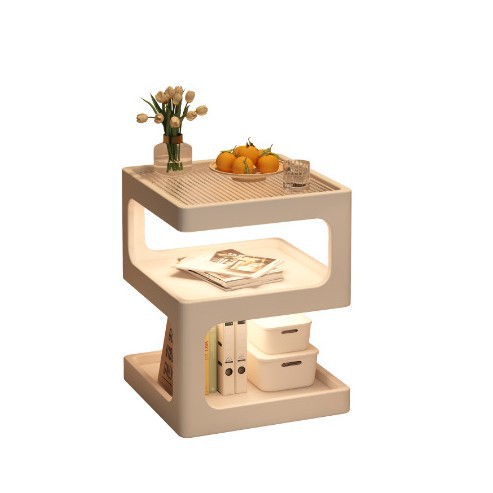 Sofá de lado unos pocos modernos y simples sala de estar casera pequeña mesa de té creativa cama de aire crema estante de cabecera