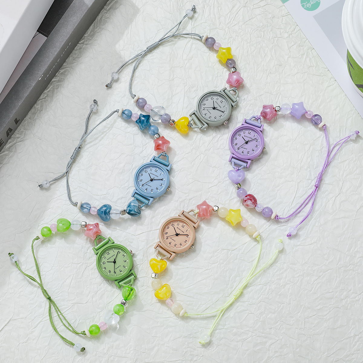 Digital bead string woven pull-out women's watch, girls' wristwatch, special women's watch for junior high school students, quartz watch, light luxury niche