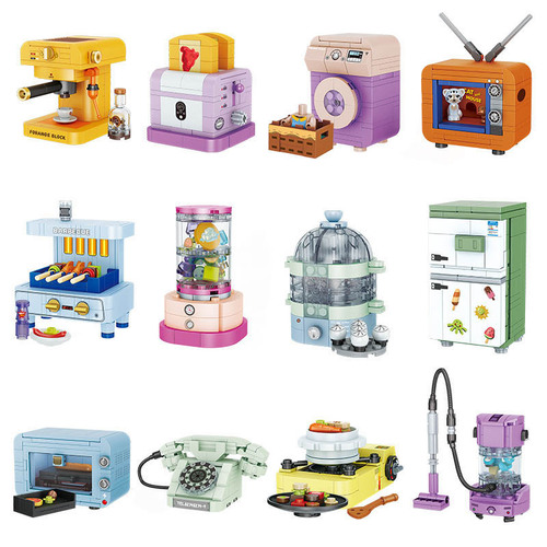 Square Orange Building Blocks Compatible with Lego Children's Educational Assembly Mini Home Appliances Boy's Plug-in Kitchen Appliance Model Toy