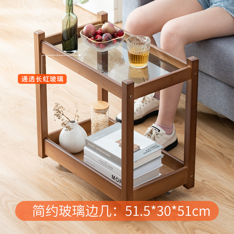 Pequeña sala de estar mesa de té de vidrio estilo ins sofá Carro Lateral moderno simple marrón móvil carrito de té Nuevo