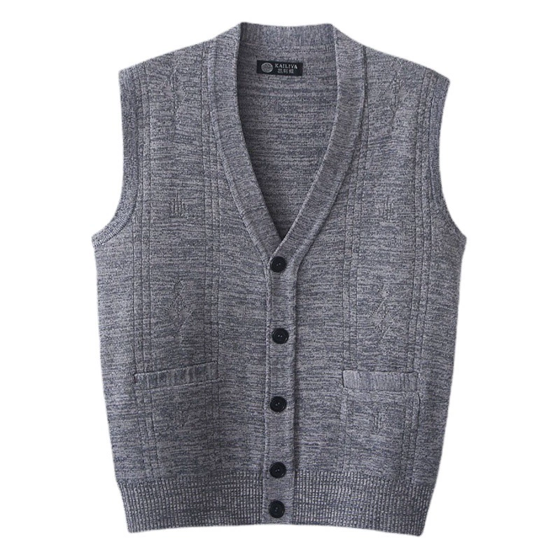 Поколение мужчин среднего и пожилого возраста, весенне-осенний однобортный жаккардовый кардиган, повседневный жилет из смесовой шерсти