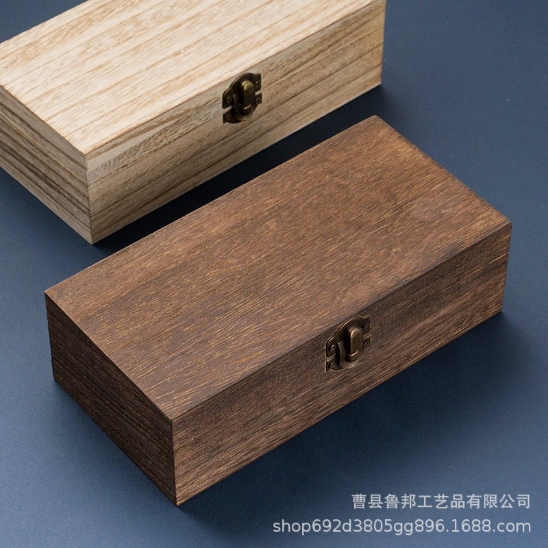 木製炭化箱 木製ギフトボックス 長方形木箱 焼色古風ヘアピン収納箱 木製ギフト包装箱|undefined