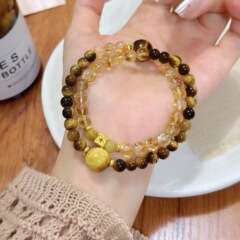 天然水晶ブレスレットdiy手作りラウンドイエロー塔ビーズ卸売り天然虎眼水晶手串爆金アクセサリーバッチ