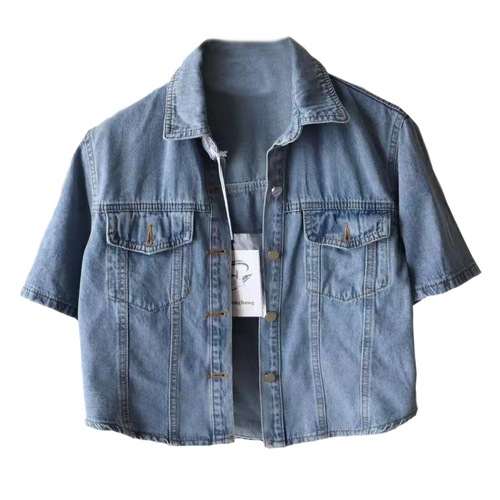A versatile thin denim jacket for women, short-sleeved, suitable for spring and summer, light blue casual, weight-loss outerwear, short vest.