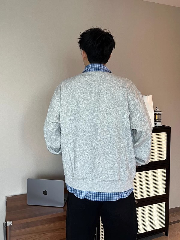美式学院风格纹拼接假两件开衫外套男2025春秋新品宽松休闲夹克男|undefined