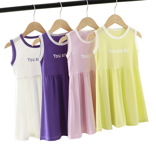  Summer New Girls Dress Children's Ice Silk Skirt Baby Korean Style Vest Dress Casual Children's Clothing Wholesale