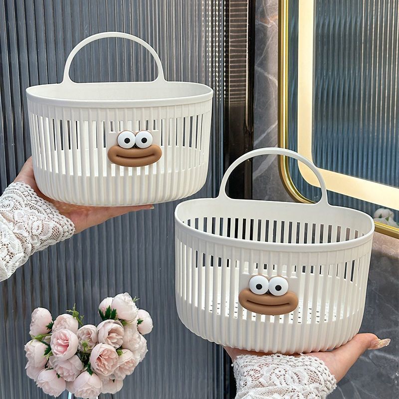 かわいい壁掛け収納バスケット多機能キッチンバスルームトイレ小さなハンギングバスケットパンチフリー壁掛け収納棚|undefined