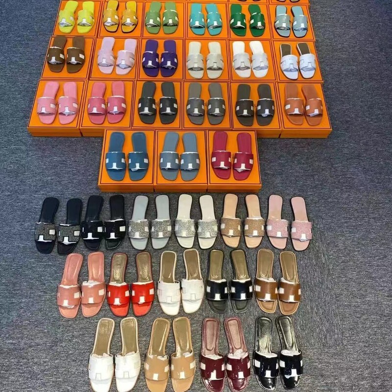Classic Foreign Trade H Brand Women's Slippers, High-End Summer Casual One-Strap Sheepskin Flat Slippers, Fast Shipping